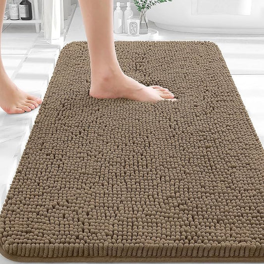 OLANLY Bathroom Rugs 36x24, Extra Soft Absorbent Chenille Bath Rugs, Rubber Backing Quick Dry, Machine Washable Bath Mats for Bathroom Floor, Tub and Shower, Home Decor Accessories, Tan
