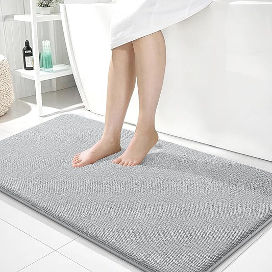 OLANLY Thick Memory Foam Bath Mat Rug 44x24, Extra Soft Absorbent Bathroom Rug, Quick Dry Bath Mats, Non-Slip, Machine Washable Carpet for Bathroom, Tub and Shower, Home Decor Accessories, Light Grey