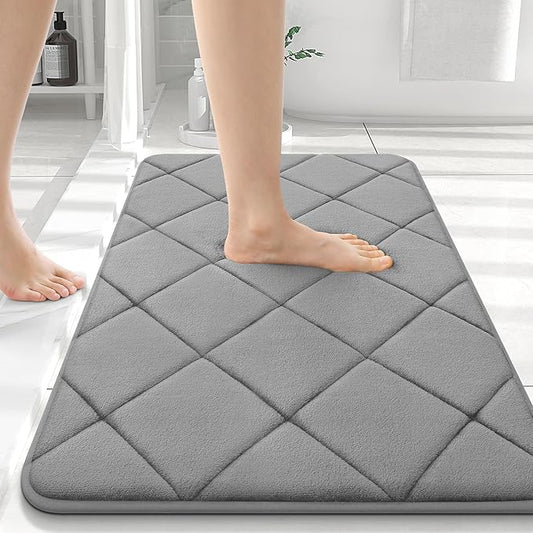 OLANLY Memory Foam Bath Mat 36x24, Ultra Soft and Absorbent Bathroom Rugs, Machine Washable, Comfortable Bath Carpet for Bathroom Floor, Tub and Shower, Grey
