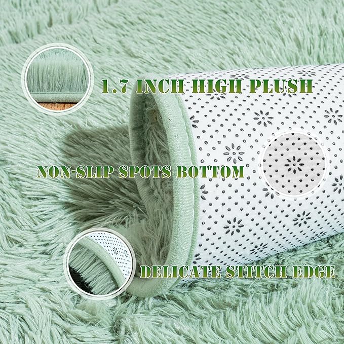 Super Fluffy Rug for Bedroom, 4x6 Shag Fuzzy Area Rug for Living Room Bedroom, Plush Soft Carpet for Girls Boys Kids, Non Slip Throw Rugs for Dorm, Modern Home Decor Aesthetic, Sage Green