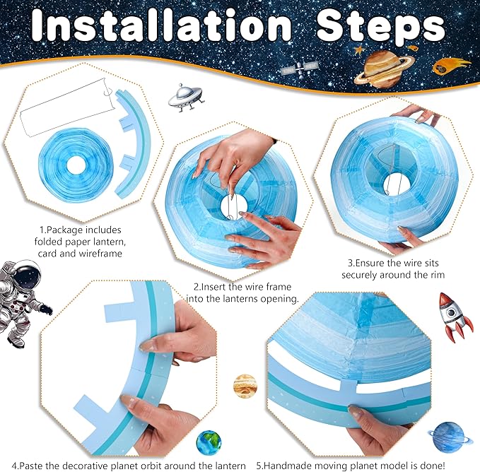 Outer Space Birthday Party Decorations Space Themed Party Supplies Planet Banner Backdrop Cake Topper Solar System Paper Lantern Galaxy Tablecloth Balloon Garland Kit for Space Astronaut Party Decor