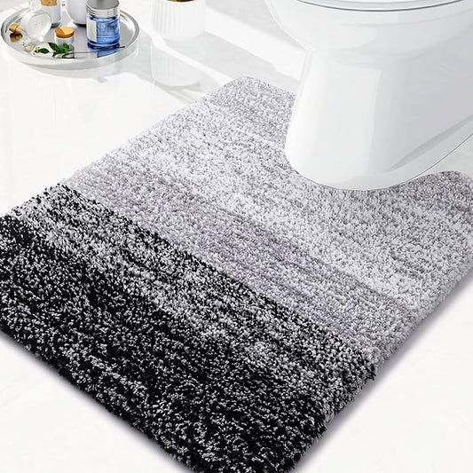 Arotive Microfiber Bathroom Rugs, Shaggy Soft and Absorbent Contour Toilet Rugs, Non-Slip, Thick Plush Machine Washable Dry Bath Mats for Toilet Base, 24x20, Black, U-Shape