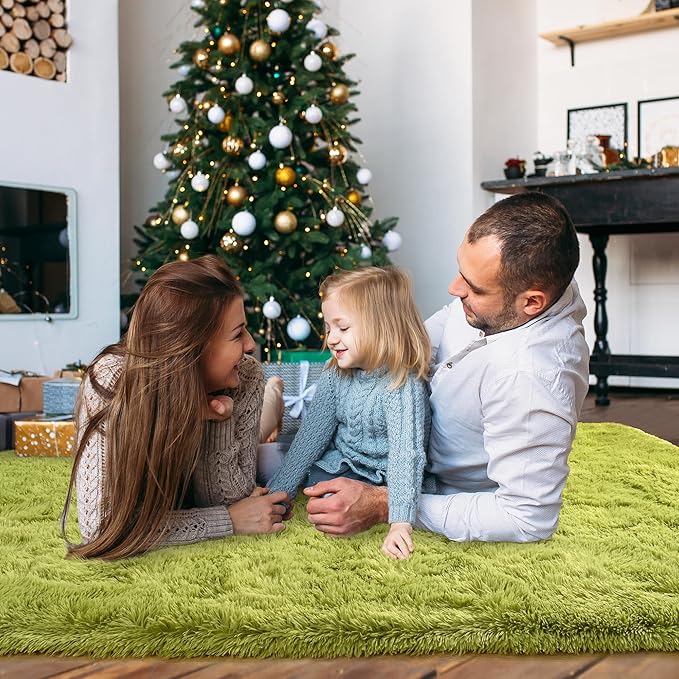 Ultra Fluffy Area Rugs for Living Room Bedroom, 6x9 Fuzzy Large Living Room Rugs, Thick Shag Rug for Dorm, Soft Non Slip Kids Girls Boys Rug for Home Decor Aesthetic, Green