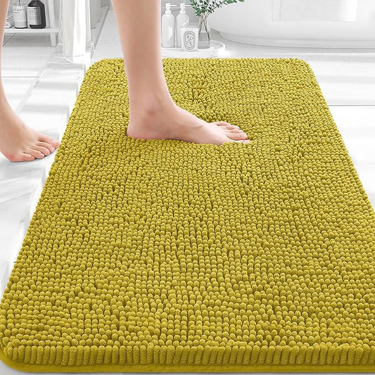 OLANLY Bathroom Rugs 30x20, Extra Soft Absorbent Chenille Bath Rugs, Rubber Backing Quick Dry, Machine Washable Bath Mats for Bathroom Floor, Tub and Shower, Home Decor Accessories, Deep Mustard