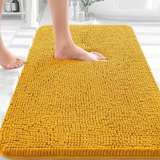 OLANLY Bathroom Rugs 36x24, Extra Soft Absorbent Chenille Bath Rugs, Rubber Backing Quick Dry, Machine Washable Bath Mats for Bathroom Floor, Tub and Shower, Home Decor Accessories, Golden Yellow