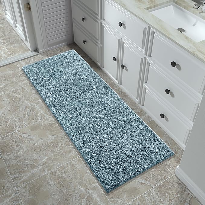 Yimobra Bathroom Runner Rug Non Slip Washable, Soft Absorbent Microfiber Long Bath Mat, Dual-Tone Decor Rug with Rubber Backing for Floor,Tub and Hallway,60x24,Home Essentials,Denim Blue