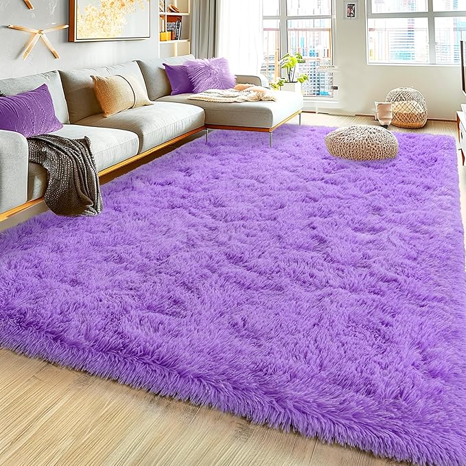 Super Fluffy Rug for Bedroom, 4x6 Shag Fuzzy Area Rug for Living Room Bedroom, Plush Soft Carpet for Girls Boys Kids, Non Slip Throw Rugs for Dorm, Modern Home Decor Aesthetic, Purple