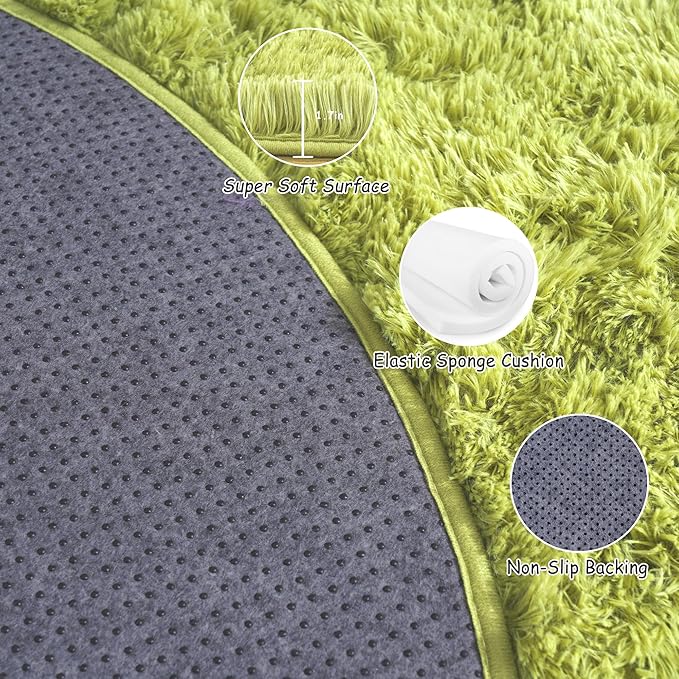 Round Fluffy for Bedroom Rugs, 5Ft Green Shag Circle Rug Non-Slip for Kids Girls Boys Bedroom Dorm Nursery Playroom, Soft Cute Area Rugs for Living Room Decor