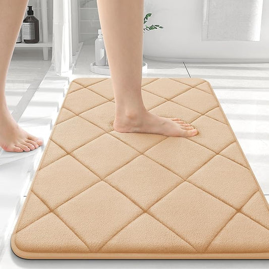 OLANLY Memory Foam Bath Mat 36x24, Ultra Soft and Absorbent Bathroom Rugs, Machine Washable, Comfortable Bath Carpet for Bathroom Floor, Tub and Shower, Beige