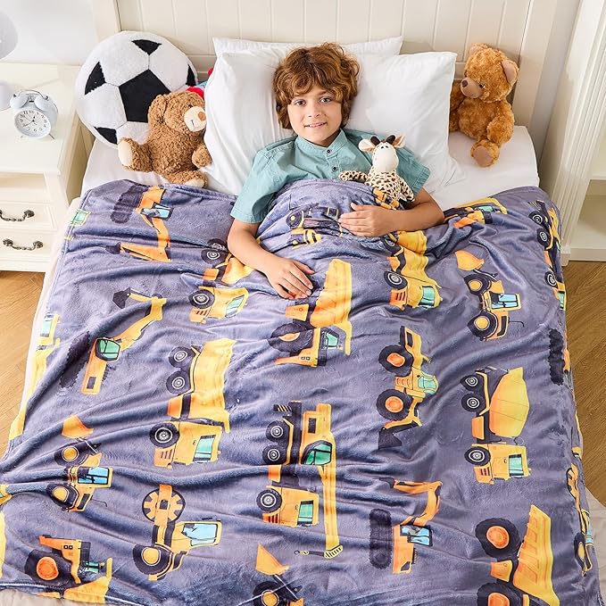 Wajade Kids Construction Truck Blanket for Boys Soft Fleece Kids Blanket for Couch Sofa Bedroom 3D Vehicles Excavator Cars Throw Blanket 60"x80"
