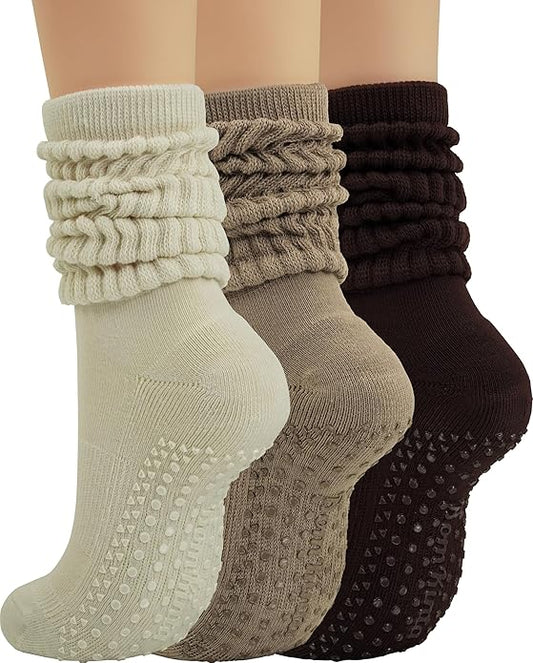 BomKinta Pilates Socks with Grips for Women - Yoga Grippy Slouch Scrunch Sock - Slipper Socks for Barre Workout Hospital