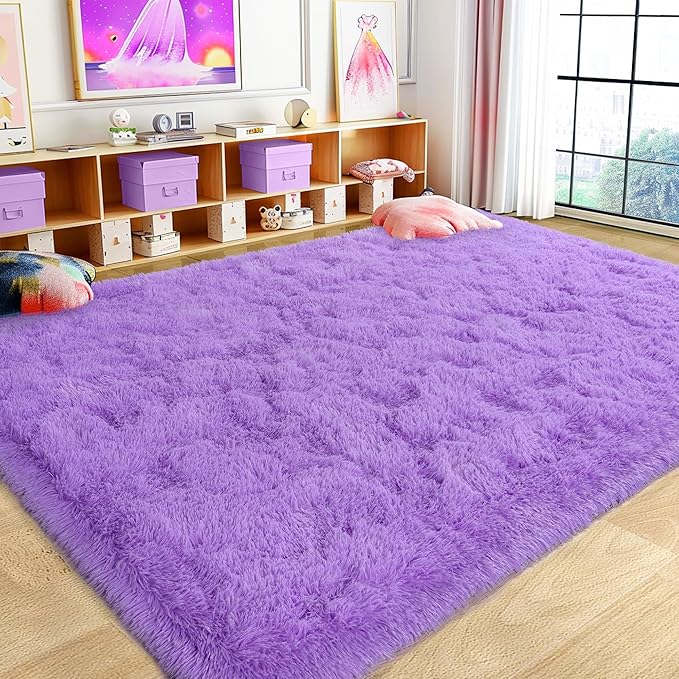 Ultra Fluffy Rug for Living Room Bedroom, 5x7 Fuzzy Large Area Rug for Living Room, Plush Soft Shag Carpet for Girl Boy Kids, Non Slip Rug Modern Indoor Home Decor Aesthetic, Purple
