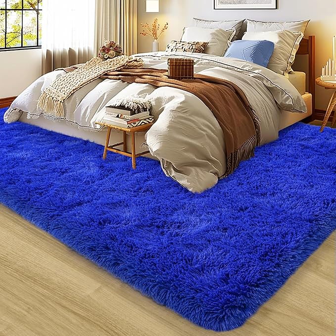 Ultra Fluffy Rug for Living Room Bedroom, 5x7 Fuzzy Large Area Rug for Living Room, Plush Soft Shag Carpet for Girl Boy Kids, Non Slip Rug Modern Indoor Home Decor Aesthetic, Royal Blue