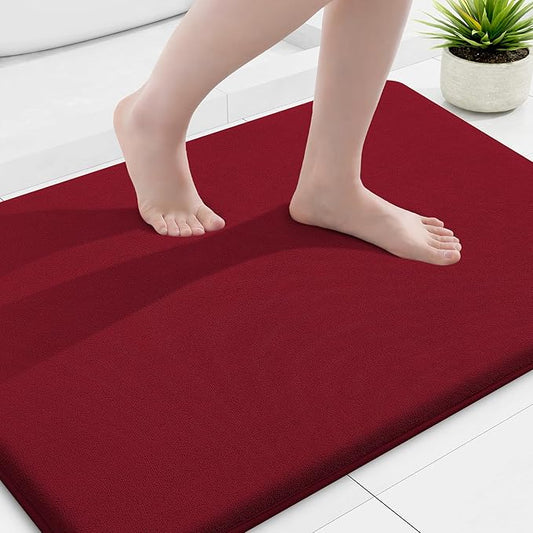 Smiry Memory Foam Bath Mat 36x24, Extra Soft and Absorbent Bathroom Mats, Non Slip Washable Carpet for Floor, Shower and Tub, Red
