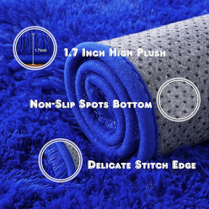 Super Fluffy Rug for Bedroom, 4x6 Shag Fuzzy Area Rug for Living Room Bedroom, Plush Soft Carpet for Girls Boys Kids, Non Slip Throw Rugs for Dorm, Modern Home Decor Aesthetic, Royal Blue