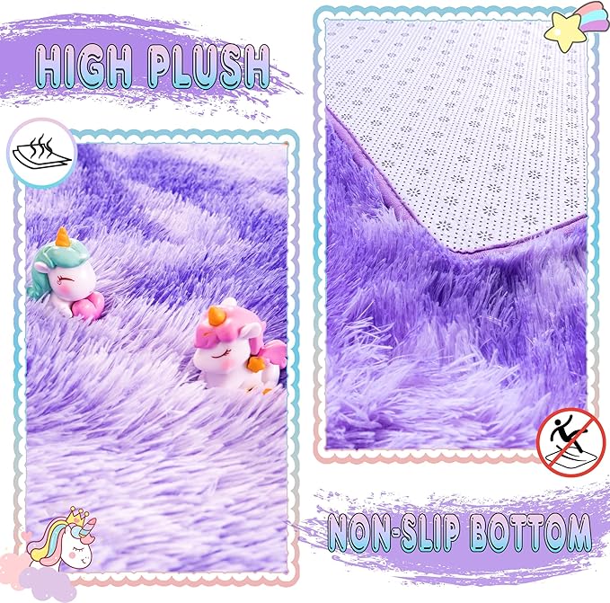 Ultra Fluffy Rug for Living Room Bedroom, 5x7 Fuzzy Large Area Rug for Living Room, Plush Soft Shag Carpet for Girl Boy Kids, Non Slip Rug Modern Indoor Home Decor Aesthetic, Tie-Dyed Purple
