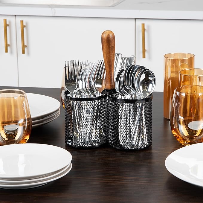Metal Utensil Holder for Kitchen Countertop – Silverware Organizer Caddy