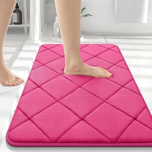 OLANLY Memory Foam Bath Mat 36x24, Ultra Soft and Absorbent Bathroom Rugs, Machine Washable, Comfortable Bath Carpet for Bathroom Floor, Tub and Shower, Deep Pink
