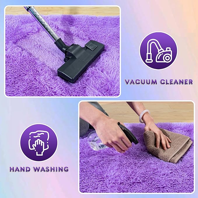 Ultra Fluffy Rug for Living Room Bedroom, 5x7 Fuzzy Large Area Rug for Living Room, Plush Soft Shag Carpet for Girl Boy Kids, Non Slip Rug Modern Indoor Home Decor Aesthetic, Purple