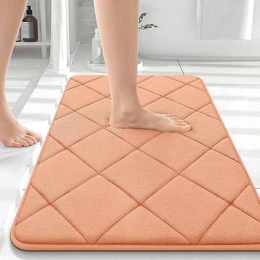 OLANLY Memory Foam Bath Mat 36x24, Ultra Soft and Absorbent Bathroom Rugs, Machine Washable, Comfortable Bath Carpet for Bathroom Floor, Tub and Shower, Peach