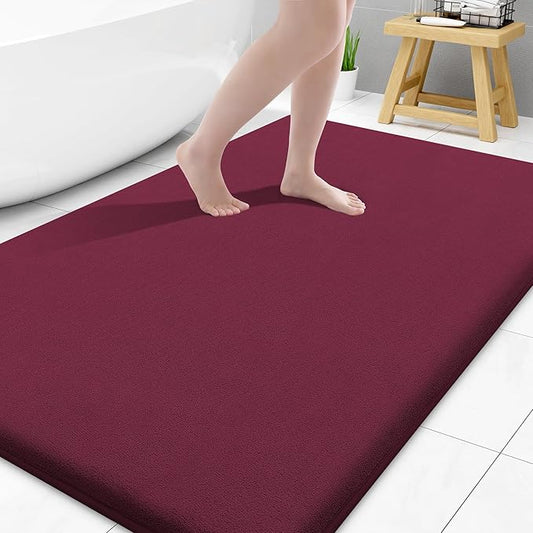 Smiry Memory Foam Bath Mat 59x34, Extra Soft and Absorbent Bathroom Mats, Non Slip Washable Carpet for Floor, Shower and Tub, Burgundy