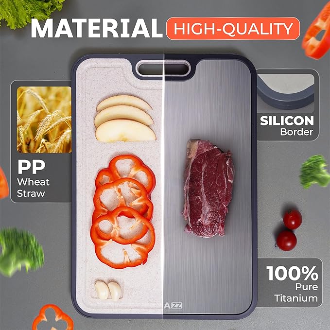 Titanium Cutting Board, New 2026-5-in-1 Pure Titanium & Wheat Straw PP Board with Knife Sharpener and 2 Fruit Peelers, Large 16 x 11 Inch